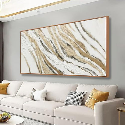 Framed White Gold Textured Abstract Canvas Wall Art For Living Room 20"X40" - color: Gold, size: 40"L x 20"W