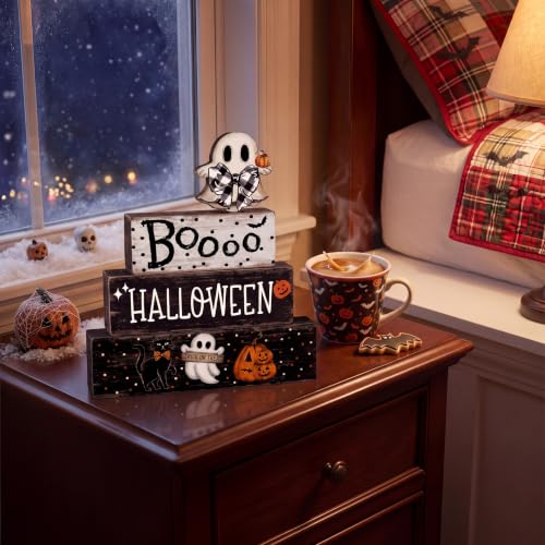 Amyhill 4 Pcs Halloween Table Decor Wooden Ghost Table Sign Tiered Tray - style: Halloween