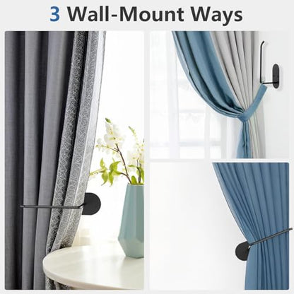 2 pcs Curtain tiebacks Hooks Screw-in, Curtain holdbacks Wall Mounted, Curtain Holders for Drapes, Curtain Pull Backs 304 Stainless Steels, Curtain Tie Backs - color: Black, size: 2 pack Thin
