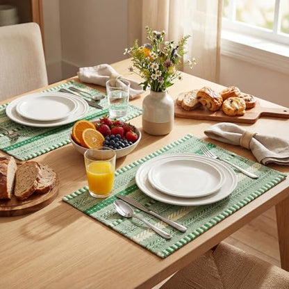 Artoid Mode Emerald Woven Braided Stripe Placemats Set of 4-12x18 Inch - color: Emerald, size: 12" x 18", 4 Pcs