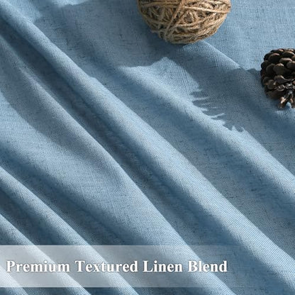 BOODII Linen Curtains 102 Inch Long for Living Room Blue 2 Panels - color: Blue, size: 52"W x 102"L (Pack of 2)