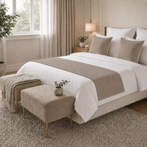 Solid Bed Runner Set,2 Pillow Covers,Taupe,70.9x19.7in - color: Taupe, size: Twin/Twin XL