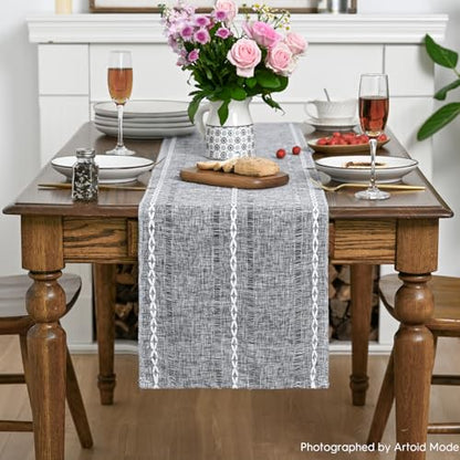 Artoid Mode Dark Grey Rustic Cotton Linen Table Runner 13x36 Inch - color: Dark Grey, size: 13" x 36"