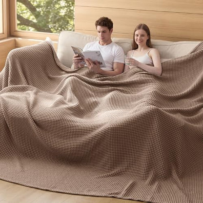 Bedsure Lightweight 100% Cotton Waffle Blanket, 120x94, Coffee Brown - color: Coffee Brown, size: Oversized King (120" X 94")