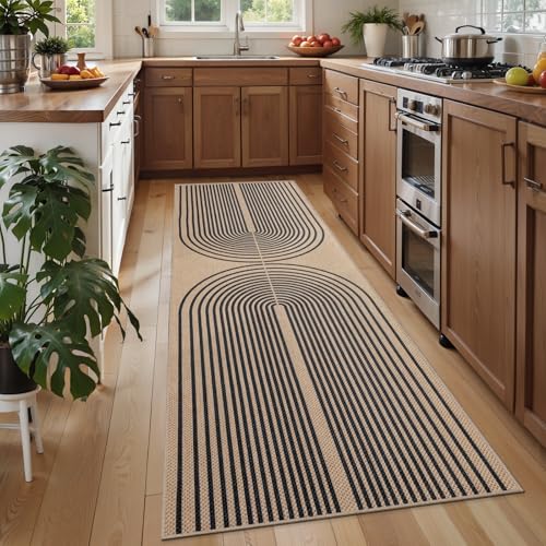 Tangsoo Modern Easy Jute 2.6x8 Washable Non-Slip Runner Rug for Hallways - color: Black, size: 2.6x8ft