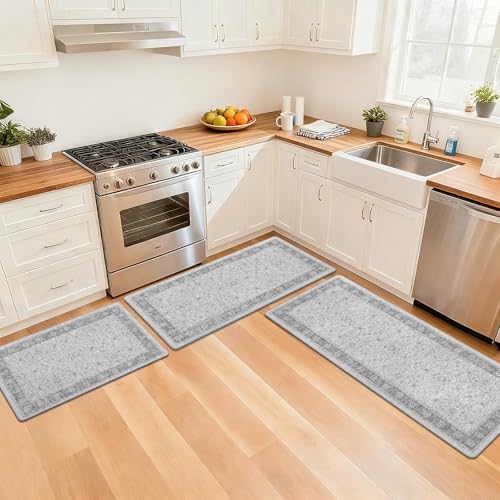 Pauwer Anti Fatigue Kitchen Floor Mats Set of 3, Cushioned Rugs, Light Grey - color: Light Grey