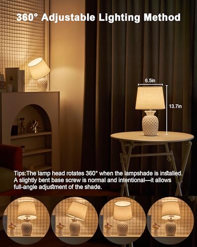 UMEXUS 13" Small Rechargeable Cordless Table Lamp, Pineapple Ceramic Base