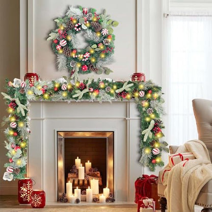 WANNA-CUL Pre-Lit 6ft Red White Christmas Garland with 30 LED Lights - color: Red White