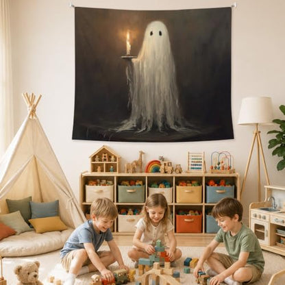 AHNWICNR Ghost Halloween Tapestry, Dark Moody Cute Ghost Wall Hanging Decor - color: Ghost Candle