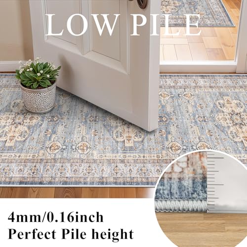 Washable Hallway Runner Rug 2x6: Non Slip Runner Rugs with Rubber Backing - color: Blue, size: 2' x 6' (Rectangular)