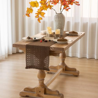 Fall Thanksgiving Boho Macrame Brown Table Runner 13x36 Inch - color: Brown, size: 36"L