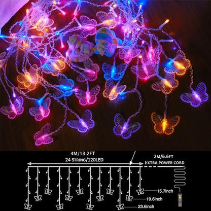 Butterfly Curtain Fairy Lights USB Plug in,8 Modes 120 LED 19.7FT Firefly Twinkle Timer String Lights with Remote, Waterproof Copper Wire for Bedroom Patio Christmas Wedding Party (Multi-new) - color: Multi-new