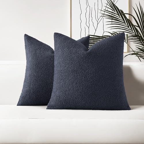 HAUSSY Pack of 2 Boucle Textured Throw Pillow Covers 16x16 Inch, Navy Blue - color: Navy Blue, size: 16" x 16" (Pack of 2)