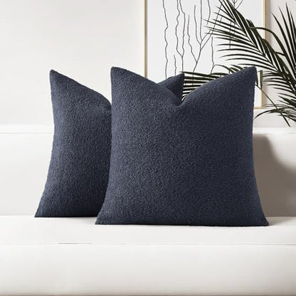 HAUSSY Pack of 2 Boucle Textured Throw Pillow Covers 24x24 Inch, Navy Blue - color: Navy Blue, size: 24" x 24" (Pack of 2)