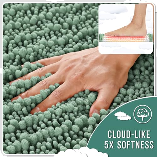 Yimobra Bathroom Rugs Sets 2 Piece, Super Absorbent Bath Mat Set, Green - color: Green, size: 32''x20''+24''x17''