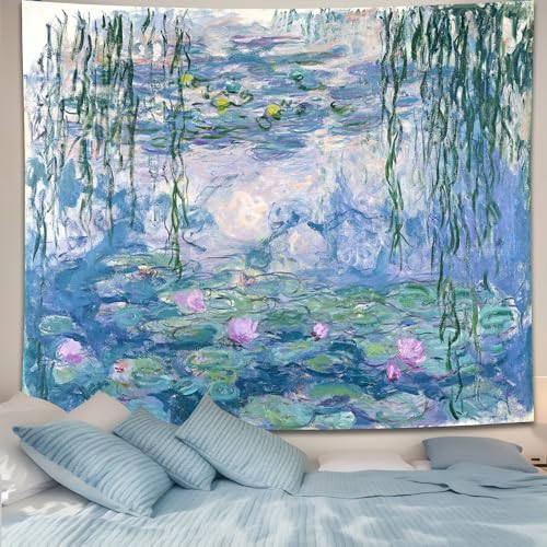 Monet Waterlily Wall Tapestry, Cute Floral Art Tapestries for Girl Bedroom - color: Art Monet Waterlily Tapestry, size: 51"L x 39"W