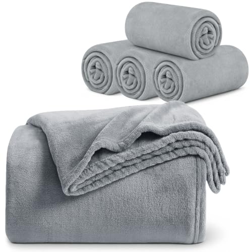 KMUSET Fleece Blanket Throw Size Grey Lightweight Super Soft Cozy Luxury Bed Blanket Microfiber Factory Shop (Pack of 5) - color: Grey, size: Throw(50"x60") (Pack of 5)