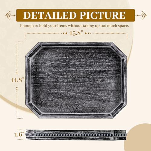 MAONAME Octagonal Wood Serving Tray, Vintage Black Farmhouse Wood Tray - color: Octagonal -Vintage Black, size: 15.8" x 11.8" x 1.6"