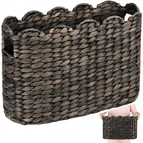 Toilet Papers Storage, Water Hyacinth Baskets with Lid, Water Hyacinth Toilets Paper Basket for Storage, Toilets Paper Holder Wicker Basket, Toilet Papers Organizer, Bathroom (1, Scalloped Espresso) - color: Scalloped Espresso