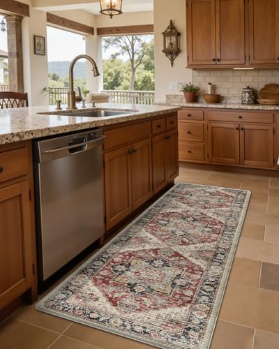 DEXI Kitchen Floor Mats Cushioned Anti Fatigue Runner Rug, 24x59 - color: Red/Beige, size: 59"L x 24"W x 0.4"Th