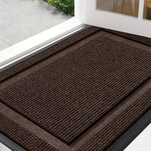 Front Door Mat Outside Entrance Indoor Doormat, 32" x 20" Outdoor Mats for Patio Waterproof, Outdoor Door Mats for Outside Entry, Indoor Rugs for Entryway, Sturdy Natural Rubber Entry Mat, Brown - color: Brown, size: 1'8" x 2'8" (Rectangular)