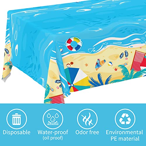 Gatherfun Beach Theme Party Supplies Summer Pool Disposable Tablecloth Plastic Waterproof Table Cover for Hawaiian Party Birthday Decorations, 3 Pack 54X108inch - style: Beach