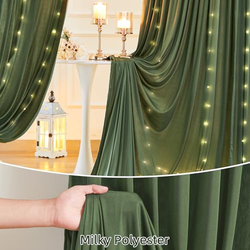10 x 10ft Olive Green Backdrop Curtains with Lights String - color: Olive Green, size: W5' x H10'(2 panels)