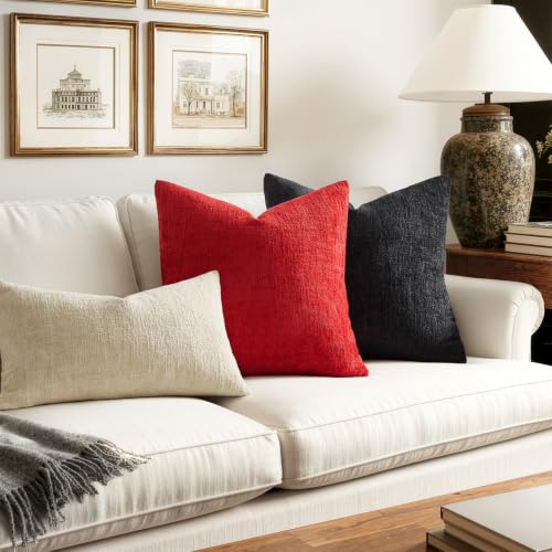 MIULEE Christmas Couch Pillow Covers Textured Chenille 18x18 Red - color: Red, size: 18" x 18" (Pack of 2)