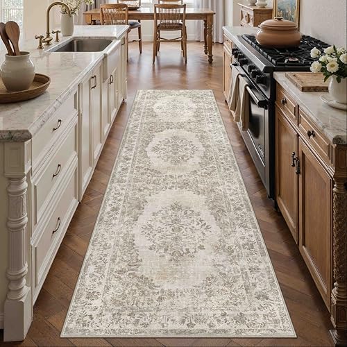 PureCozy 2x8 Washable Runner Rug Kitchen Cream Beige Vintage Long Carpet - color: Vintage Beige/Cream, size: 2' x 8' (Runner)
