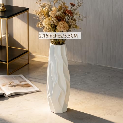 White Tall Ceramic Floor Vase, 17.7 Inch, Pleated Wave Design - color: Shape 1, size: 17.7 Inch