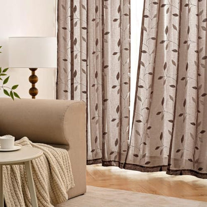 MIULEE Chocolate Brown Sheer Curtains 2 Panels Leaf Patterned, W52 x L96 - color: Chocolate Brown, size: 52"W x 96"L (Pack of 2)