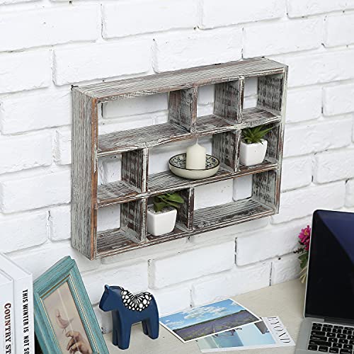 MyGift 9 Compartment Wood Shadow Box Display Shelf, Rustic Curio Case - color: Torched Wood