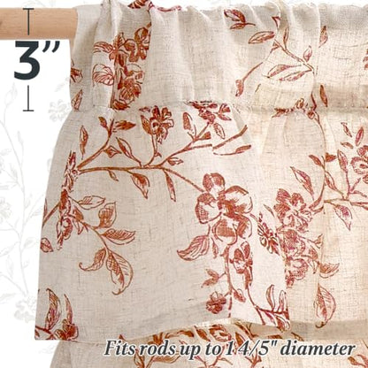 jinchan Alisa Ruffled Floral Valance Curtain 18 Inch 1 Panel Terracotta - color: Alisa Terracotta on Linen
