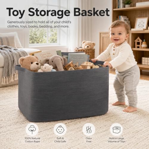 OIASKET 108L Extra Large Blanket Basket Living Room, 24.8" x 16.2" x 16.2" - color: Dark Grey, size: 24.8" x 16.2" x 16.2"