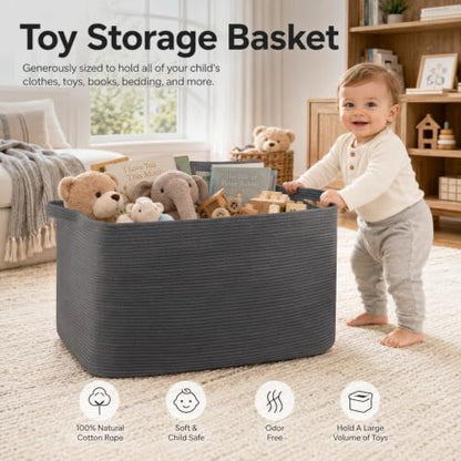 OIASKET 108L Extra Large Blanket Basket Living Room, 24.8" x 16.2" x 16.2" - color: Dark Grey, size: 24.8" x 16.2" x 16.2"