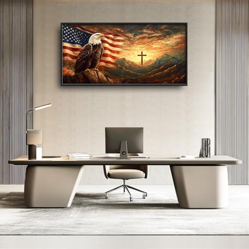 Trulave Large Bald Eagle American Flag Wall Art for Living Room 60''x30'' - color: Bald Eagle, size: 60"L x 30"W