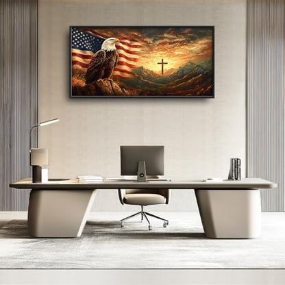Trulave Large Bald Eagle American Flag Wall Art for Living Room 60''x30'' - color: Bald Eagle, size: 60"L x 30"W