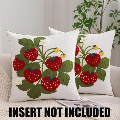 Embroidered Throw Pillow Covers 18x18 inch Pack of 2 Red Strawberry - color: Red Strawberry