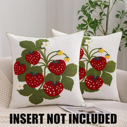 Embroidered Throw Pillow Covers 18x18 inch Pack of 2 Red Strawberry - color: Red Strawberry