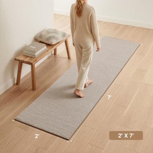 Sunfly 2x7 Runner Rug with Non Slip Rubber Backing Beige - color: Beige, size: 2' x 7' (Rectangular)