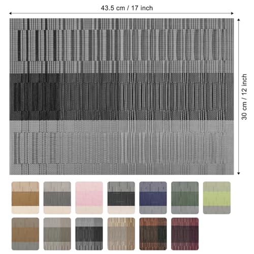 Placemats Set of 6, Vinyl Woven Heat-Resistant Place Mats - color: Gray Black, size: Set of 6