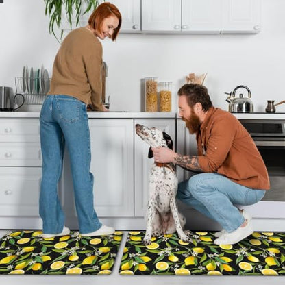 MAYHMYO Lemon Kitchen Decor Mat Set, 2PC Kitchen Mats, Anti Fatigue - color: Black Lemon