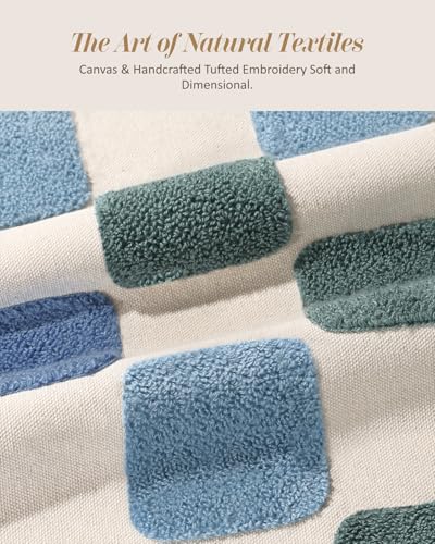Embroidered Throw Pillow Cover 18x18 Inch, Blue Checkered - color: Blue Checkered, size: 18" x 18" (Pack of 1)