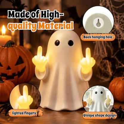 Halloween Ghost Light Glow Cute Finger Ghost Statue - color: Large White Ornament