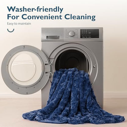 ALPHA HOME, Fluffy Polyester Throw Blanket, Throw Size, Navy - color: Navy, size: Throw