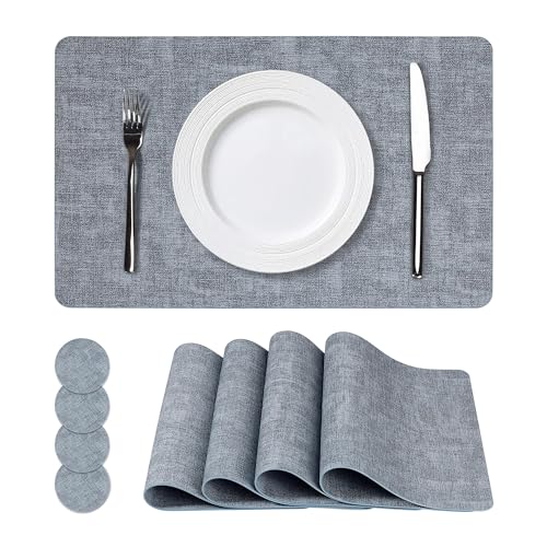 NCUE Vinyl Placemats Set of 4, 17"x12" Wipeable Place Mats with Coasters - color: Light Blue, size: Set of 4