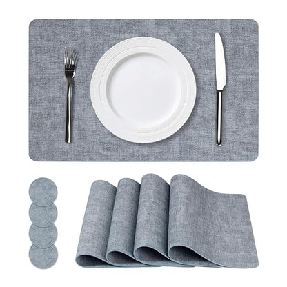 NCUE Vinyl Placemats Set of 4, 17"x12" Wipeable Place Mats with Coasters - color: Light Blue, size: Set of 4