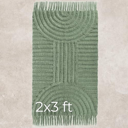 Beautiful Boho Rug with Tassels for Bathroom - Soft 2x3 ft Cotton - color: Sage Green, size: 2' x 3' (Rectangular)