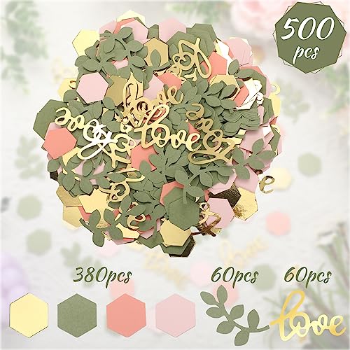 Kathfly 500 Pcs Greenery Wedding Table Confetti, Lavender‑sage - color: Gold, Tea Green, Light Pink, Crimson