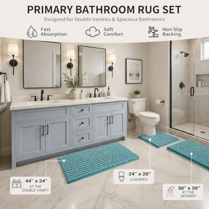 Yimobra Bathroom Rug Set 3 Piece, Super Absorbent Bath Mat Set, Teal Blue - color: Teal Blue, size: 24"x20" + 30"x20"+ 44"x24"